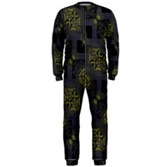 Grey Green Black Abstract Checkered Stripes Onepiece Jumpsuit (men)  by SpinnyChairDesigns