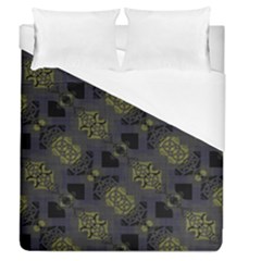 Grey Green Black Abstract Checkered Stripes Duvet Cover (queen Size) by SpinnyChairDesigns