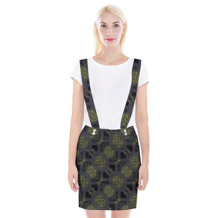 Grey Green Black Abstract Checkered Stripes Braces Suspender Skirt