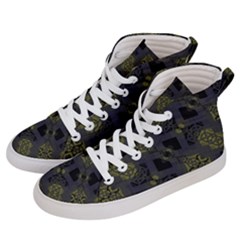 Grey Green Black Abstract Checkered Stripes Men s Hi-top Skate Sneakers by SpinnyChairDesigns