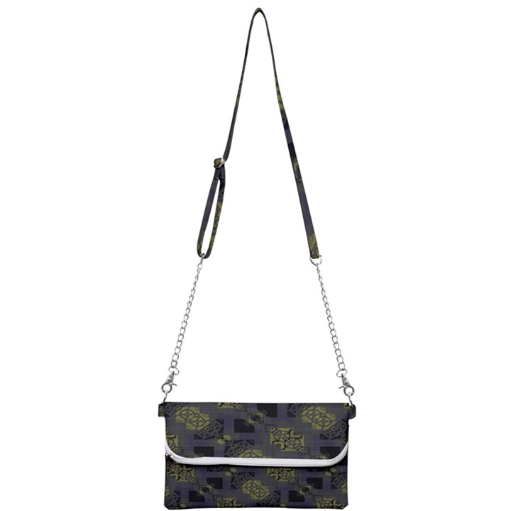 Grey Green Black Abstract Checkered Stripes Mini Crossbody Handbag