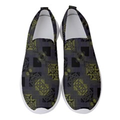 Grey Green Black Abstract Checkered Stripes Women s Slip On Sneakers by SpinnyChairDesigns