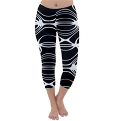 Black And White Clam Shell Pattern Capri Winter Leggings  by SpinnyChairDesigns