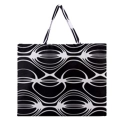 Black And White Clam Shell Pattern Zipper Large Tote Bag by SpinnyChairDesigns