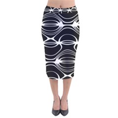 Black And White Clam Shell Pattern Velvet Midi Pencil Skirt by SpinnyChairDesigns