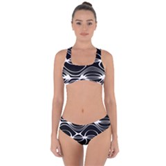 Black And White Clam Shell Pattern Criss Cross Bikini Set by SpinnyChairDesigns