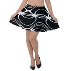 Black And White Clam Shell Pattern Velvet Skater Skirt by SpinnyChairDesigns