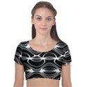 Black and White Clam Shell Pattern Velvet Short Sleeve Crop Top  View1