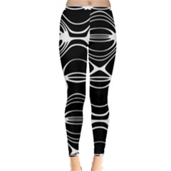 Black And White Clam Shell Pattern Inside Out Leggings by SpinnyChairDesigns