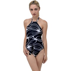 Black And White Clam Shell Pattern Go With The Flow One Piece Swimsuit by SpinnyChairDesigns