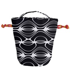 Black And White Clam Shell Pattern Drawstring Bucket Bag by SpinnyChairDesigns