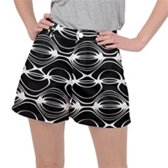 Black And White Clam Shell Pattern Ripstop Shorts by SpinnyChairDesigns