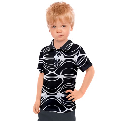 Black And White Clam Shell Pattern Kids  Polo Tee by SpinnyChairDesigns