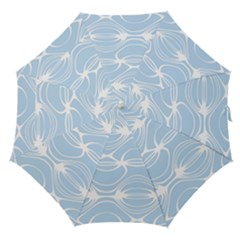 Blue And White Clam Shell Stripes Straight Umbrellas by SpinnyChairDesigns