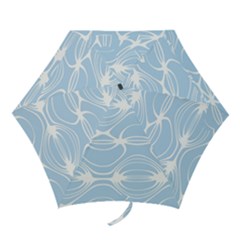 Blue And White Clam Shell Stripes Mini Folding Umbrellas by SpinnyChairDesigns