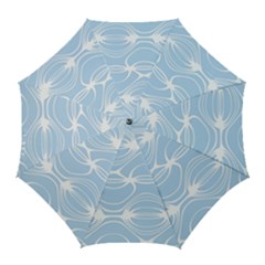 Blue And White Clam Shell Stripes Golf Umbrellas by SpinnyChairDesigns