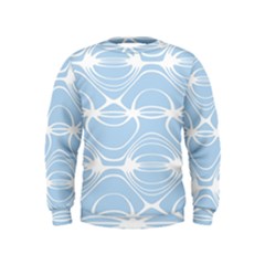 Blue And White Clam Shell Stripes Kids  Sweatshirt by SpinnyChairDesigns