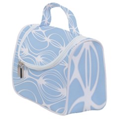 Blue And White Clam Shell Stripes Satchel Handbag by SpinnyChairDesigns