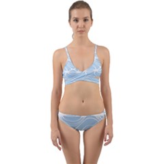 Blue And White Clam Shell Stripes Wrap Around Bikini Set by SpinnyChairDesigns