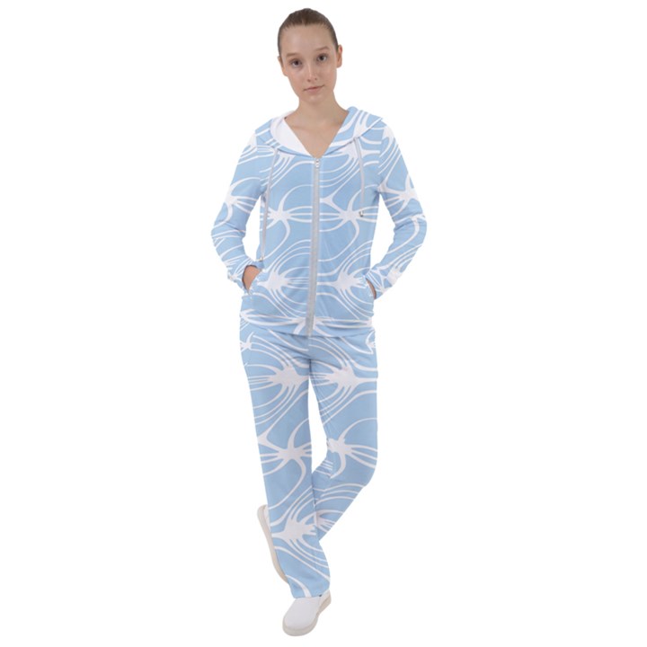 Blue and White Clam Shell Stripes Women s Tracksuit