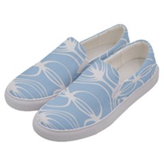 Blue And White Clam Shell Stripes Men s Canvas Slip Ons by SpinnyChairDesigns