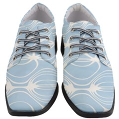 Blue And White Clam Shell Stripes Women Heeled Oxford Shoes by SpinnyChairDesigns