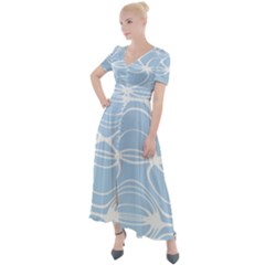 Blue And White Clam Shell Stripes Button Up Short Sleeve Maxi Dress by SpinnyChairDesigns