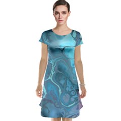 Blue Marble Abstract Art Cap Sleeve Nightdress by SpinnyChairDesigns