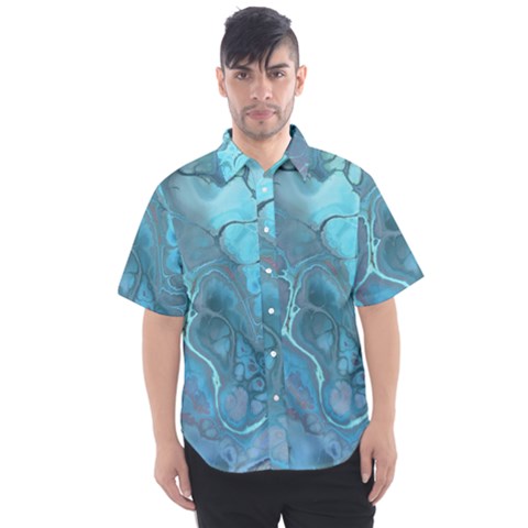 Blue Marble Abstract Art Men s Short Sleeve Shirt by SpinnyChairDesigns