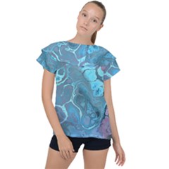 Blue Marble Abstract Art Ruffle Collar Chiffon Blouse