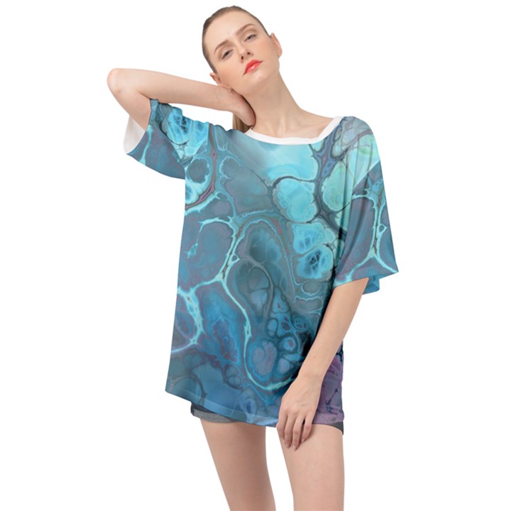 Blue Marble Abstract Art Oversized Chiffon Top