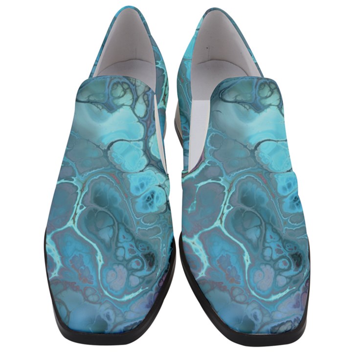 Blue Marble Abstract Art Women Slip On Heel Loafers