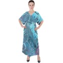 Blue Marble Abstract Art V-Neck Boho Style Maxi Dress View1