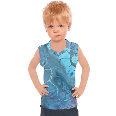 Blue Marble Abstract Art Kids  Sport Tank Top by SpinnyChairDesigns