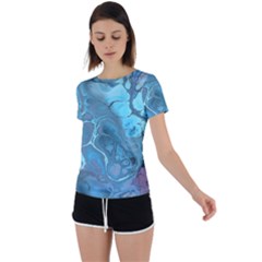 Blue Marble Abstract Art Back Circle Cutout Sports Tee