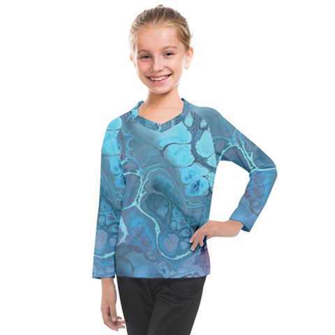 Blue Marble Abstract Art Kids  Long Mesh Tee by SpinnyChairDesigns