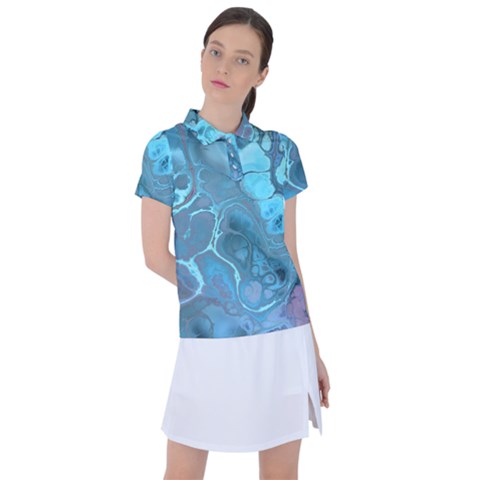 Blue Marble Abstract Art Women s Polo Tee by SpinnyChairDesigns