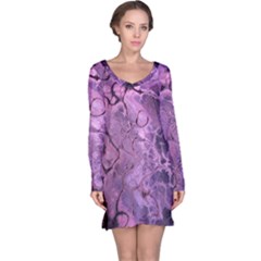 Amethyst Violet Abstract Marble Art Long Sleeve Nightdress by SpinnyChairDesigns