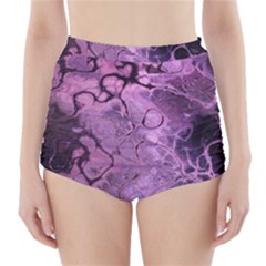 Amethyst Violet Abstract Marble Art High-waisted Bikini Bottoms by SpinnyChairDesigns