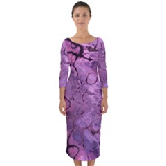 Amethyst Violet Abstract Marble Art Quarter Sleeve Midi Bodycon Dress by SpinnyChairDesigns