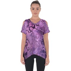 Amethyst Violet Abstract Marble Art Cut Out Side Drop Tee by SpinnyChairDesigns