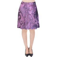 Amethyst Violet Abstract Marble Art Velvet High Waist Skirt by SpinnyChairDesigns