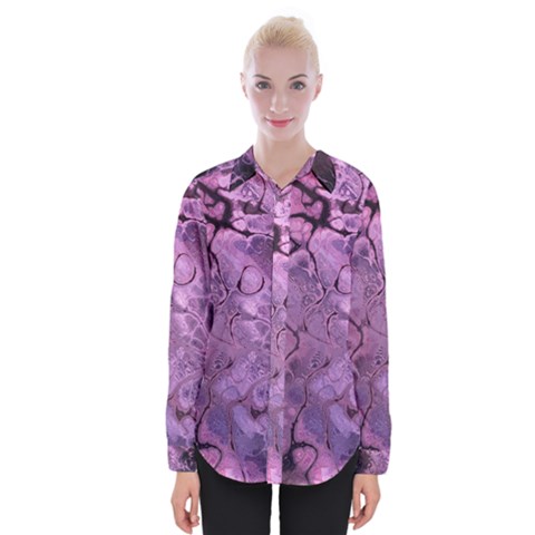 Amethyst Violet Abstract Marble Art Womens Long Sleeve Shirt by SpinnyChairDesigns