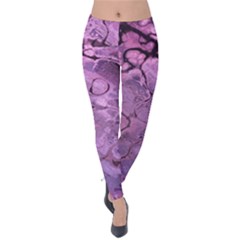 Amethyst Violet Abstract Marble Art Velvet Leggings by SpinnyChairDesigns