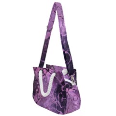 Amethyst Violet Abstract Marble Art Rope Handles Shoulder Strap Bag by SpinnyChairDesigns