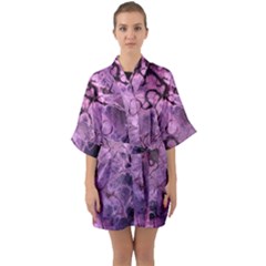 Amethyst Violet Abstract Marble Art Half Sleeve Satin Kimono  by SpinnyChairDesigns