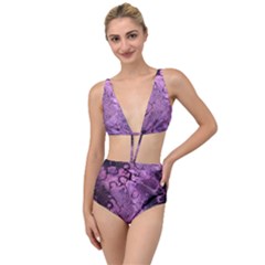 Amethyst Violet Abstract Marble Art Tied Up Two Piece Swimsuit by SpinnyChairDesigns