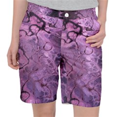 Amethyst Violet Abstract Marble Art Pocket Shorts by SpinnyChairDesigns