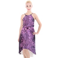 Amethyst Violet Abstract Marble Art High-low Halter Chiffon Dress 