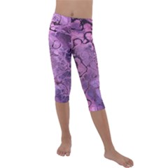 Amethyst Violet Abstract Marble Art Kids  Lightweight Velour Capri Leggings  by SpinnyChairDesigns